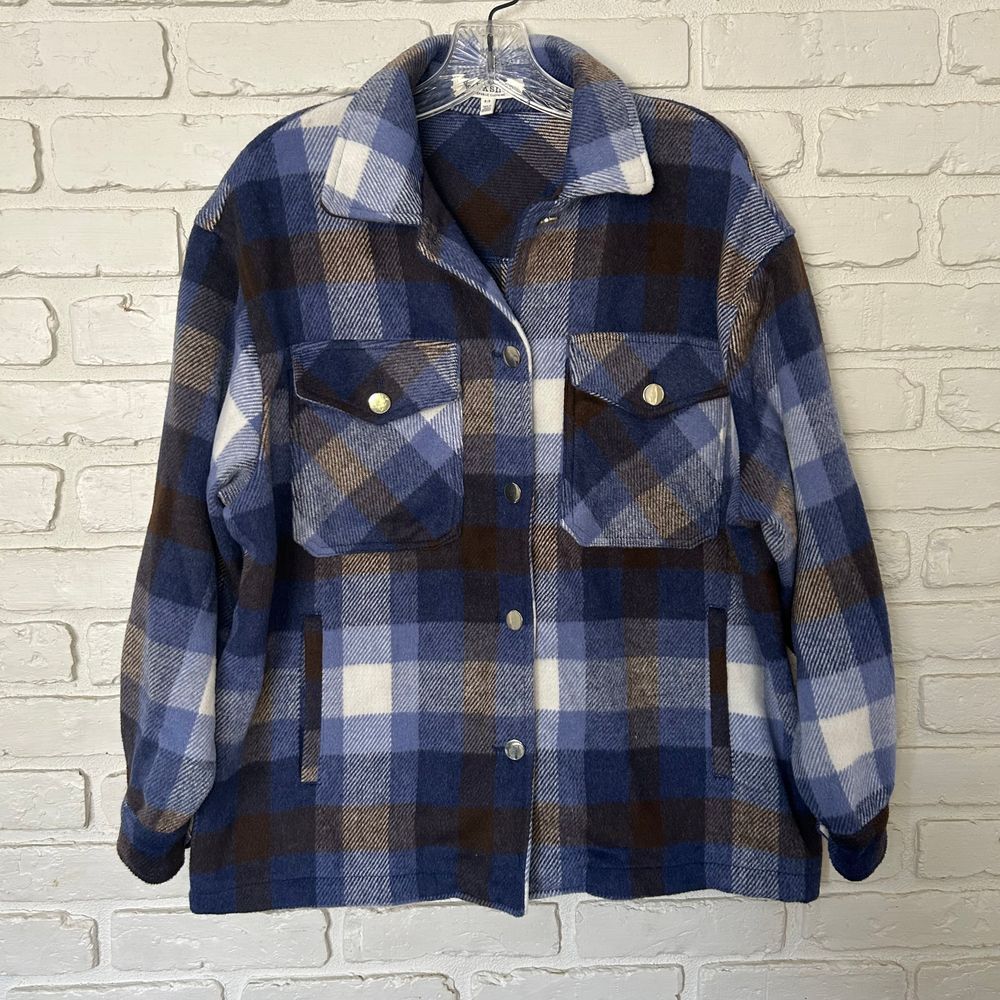 Workshop Women's Small Oversized Plaid Jacket Blue‎ White